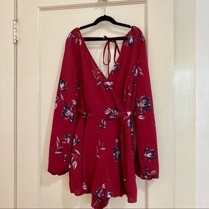 New Red Floral romper with tie back
